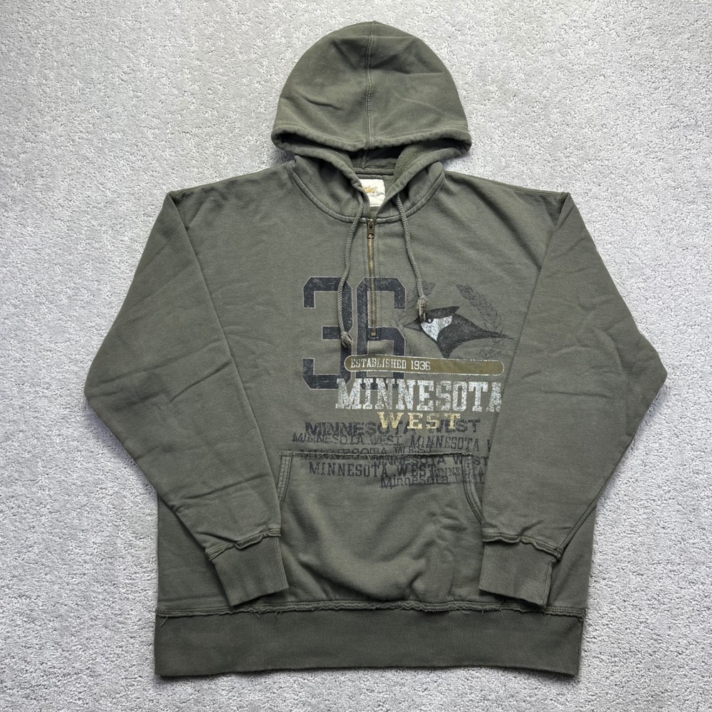 Y2k Artisans Minnesota West Hoodie Size Large Green 1/4 Zip Pullover Distressed